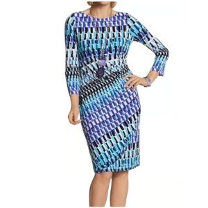 Chico's Size 3 = XL/16 Geometric Print Wave Raine Dress Stretch All-Season‎ Plus